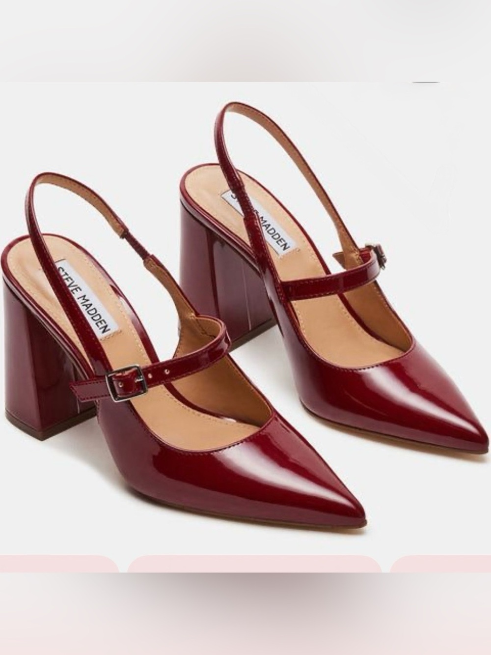 Steve Madden Maegan Pointed Toe Slingback Block Heel Mary Jane Pumps Red 8.5